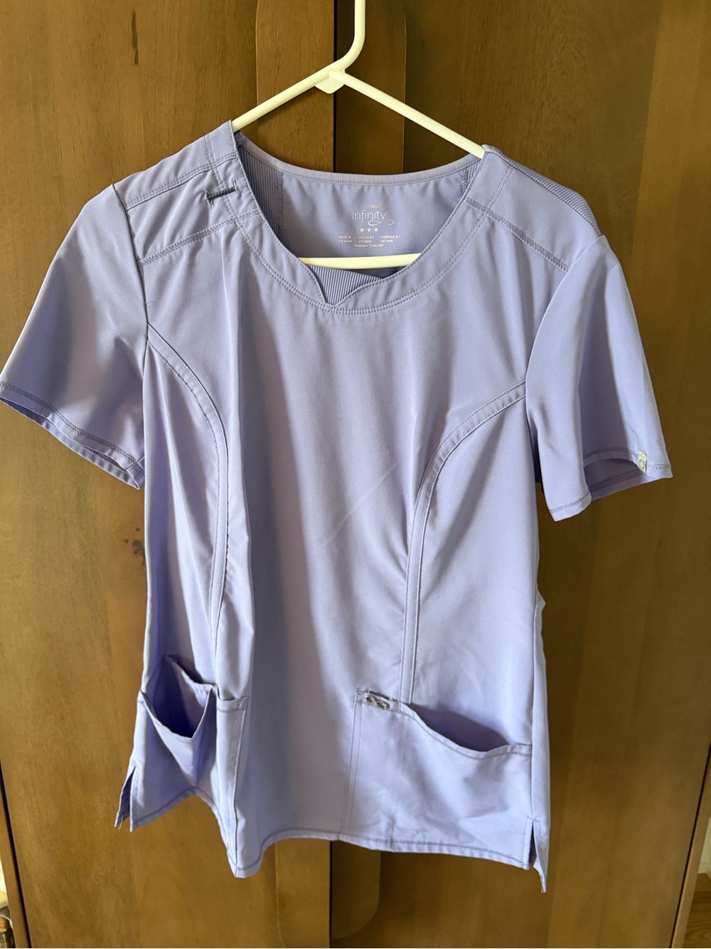 Lavender Short-Sleeve V-Neck Medical Top with Utility Pockets